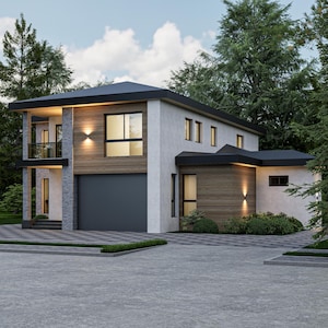 Moderne zweistöckige Villa Hausplan | 5 Schlafzimmer, 4 Badezimmer | Mit CAD & PDF Dateien (Metrische und Imperiale Einheiten)