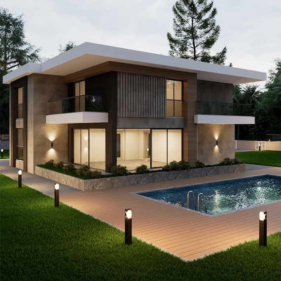 Modern 2-Story House Plan | 4 Bed, 3 Bath Villa | CAD and 3D Model (Metric and Imperial) | AREA 274 sqm (2953.45 sqft)