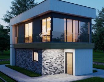 9.4m x 4.85m  2 Storey Tiny House | 3 Bedrooms Project with Plans,Sections and Elevations Dwg, Pdf, 3D Blender Files + OBJ, FBX, DAE Exports