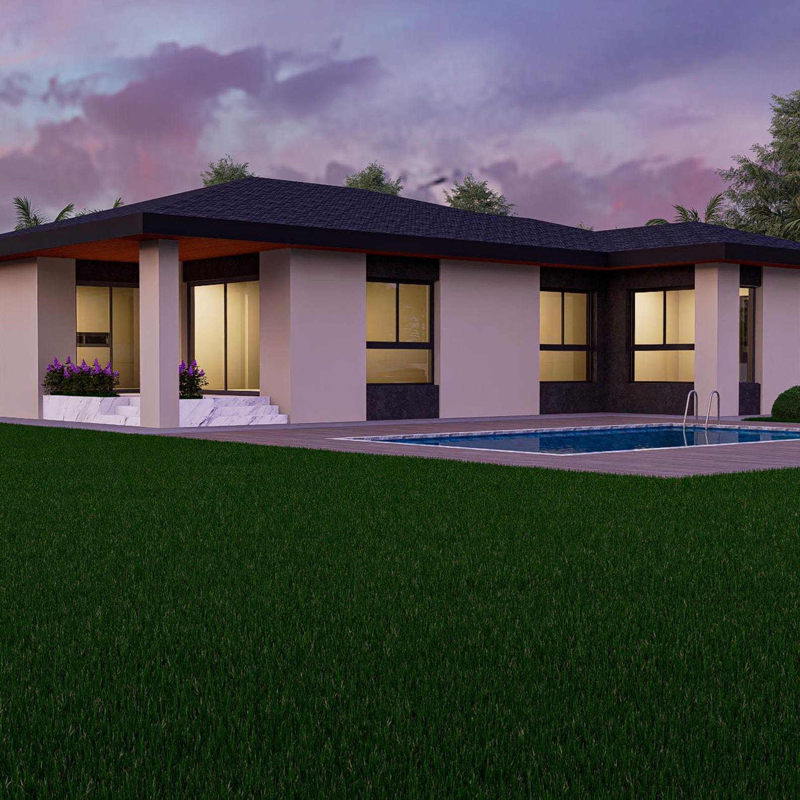 Modern 2-bedroom Villa Plan – Single Story House Design – DWG & PDF ...