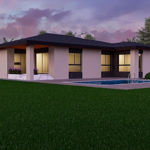 Modern 2-bedroom Villa Plan – Single Story House Design – DWG & PDF