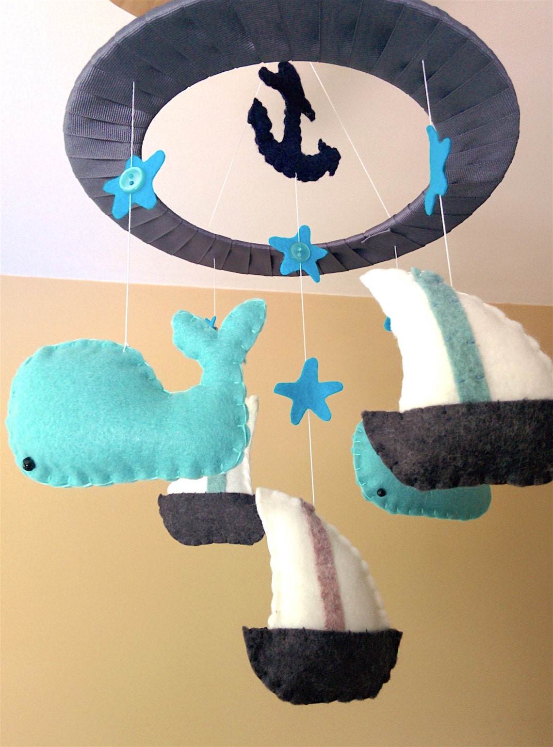 Baby Crib Mobile // Nautical Sailboat Whales and Starfish Etsy