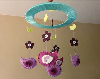 Baby Crib Mobile // Bird Baby Mobile // Bird and Flower Mobile // Nursery Decor // Bird Nursery Decor // Girl's Nursery Decor // Baby