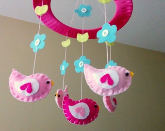 Baby Crib Mobile // Bird Baby Mobile // Bird and Flower Mobile // Nursery Decor // Bird Nursery Decor // Girl's Nursery Decor // Baby