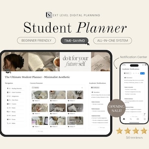 Notion Student Planner for Students, All in One Academic Life Planner, Aesthetic College University Exam Assignment Money Tracker 2026