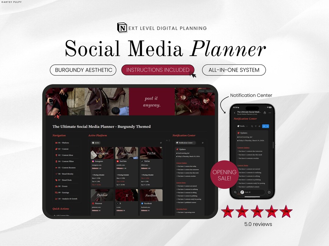 Notion Social Media Content Planner Content Calendar Notion for Digital ...