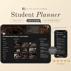 Notion Student Planner for Students, All in One Academic Life Planner, College University Exam Assignment Aesthetic University Planner