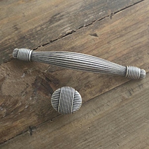 Antique Silver Arch Drawer Pull and Knob, Art Deco Cabinet Handle