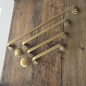 Antique Brass Cabinet Handles and Knobs, Farmhouse Cabinet Hardware, 10" Drawer Pulls, Vintage Kitchen Pulls
