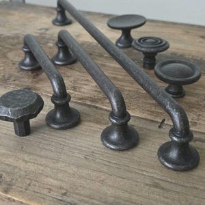 Rustic Black Iron Cabinet Handles and Knobs, 10'' Farmhouse Drawer Pulls, Vintage Kitchen Hardware Set