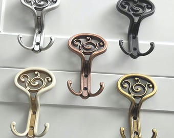 Vintage French Style Wall Hook: Ornate Double Hook Farmhouse Coat Rack
