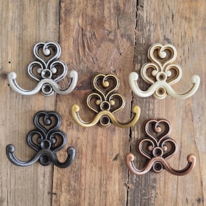Vintage French Style Wall Hook: Ornate Double Coat Hook, Made in Italy