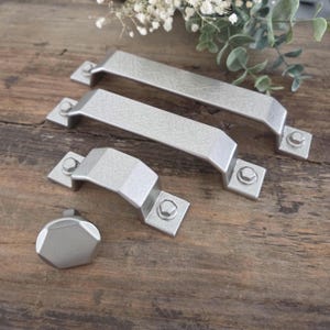Hammered Nickel Cabinet Pulls 2-1/2", 5", 6-5/16" + Knob | Brushed Silver | Italian Kitchen Hardware