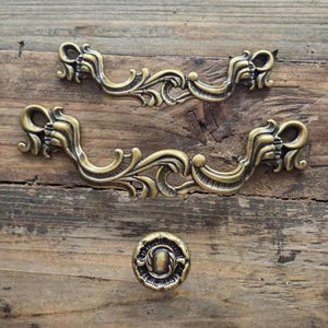 Victorian Antique Brass Drawer Pull: Shabby Chic Cabinet Hardware
