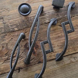 Vintage Black Iron Cabinet Pulls, Drawer Handles and Knobs, Modern Farmhouse Kitchen Hardware, Rustic Designer Cabinet Hardware