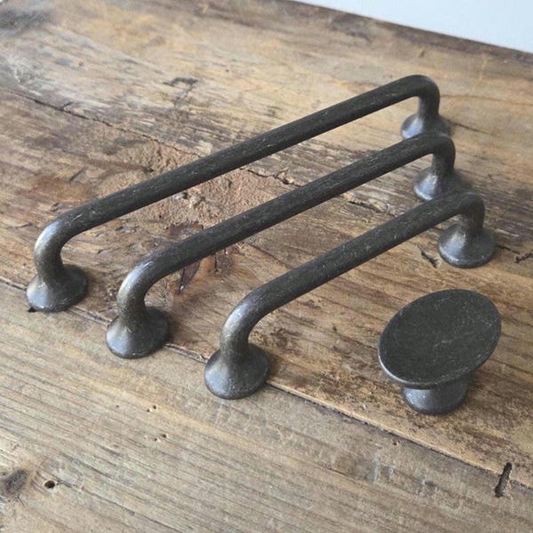 Italian Rustic Black Iron Cabinet Pulls and Knobs: Farmhouse Hardware