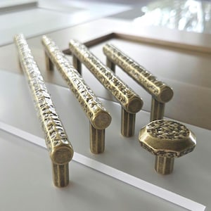 Farmhouse Antique Brass Drawer Pulls and Knobs, Brass Cabinet Hardware, Hammered Cabinet Pulls, Rustic Kitchen Hardware