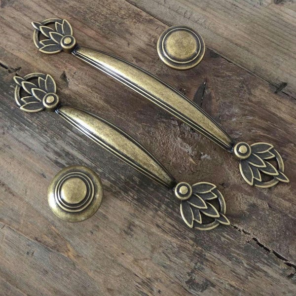 Victorian Antique Brass Drawer Pull: Baroque Dresser Handle, Italian Design
