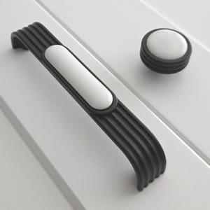 Art Deco Black & White Ceramic Cabinet Pull - Italian Hardware