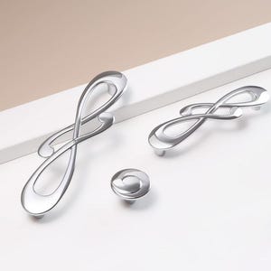 Polished Chrome Cabinet Handles, Modern Curved Drawer Pull, Italian Designer Hardware