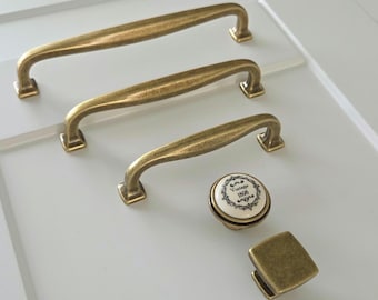 Antique Brass Cabinet Knob or Drawer Pull - Italian Farmhouse Style