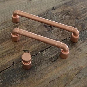 Vintage Copper Cabinet Pulls & Knobs Set – Farmhouse, Rustic, Industrial Bar Handles – 3-3/4&quot;, 5&quot;, 6-5/16&quot; – Italian - Made Hardware