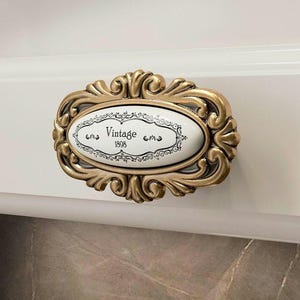 Italian Crafted Brass & Porcelain Cabinet Knob | Vintage 1898 Design