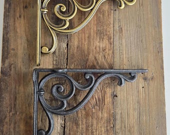 Soportes decorativos de metal para estantes: hierro negro rústico, latón o blanco / Resistente