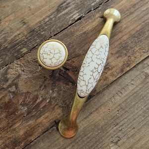 Ceramic Cabinet Knob & Pull – Antique Brass French Country Vintage Handles – Crackle Glaze Hardware | Made in Italy by Hornet Hardware