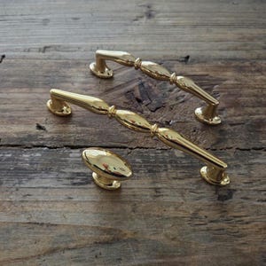 Polished Brass Cabinet Pulls & Knobs | Luxury Kitchen and Bathroom Hardware | 3-3/4&quot; 5&quot; Drawer Handles | Gold Vanity Knob | Made in Italy