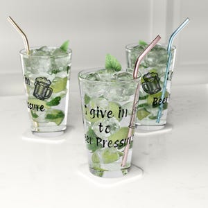 Funny Beer Pint Glass - I Give In to Beer Pressure, Beer Lover Gift, Barware, Drinking Glass, Party Favor
