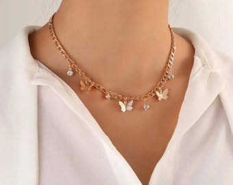 Minimalist Butter Fly Necklace - Adjustable Chain in Gold or Silver Jewellery Gift
