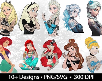 10+ Punk Princesses Bundle, PNG and SVG File Digital Download, Movie, Show, Drinkware, Stanley, T-Shirt, Canva, Photoshop