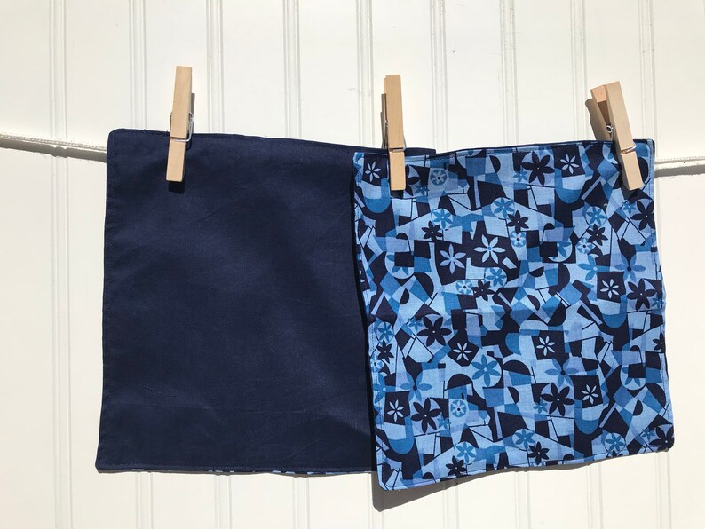 Set of 4 2 ply Cotton 8 Everyday Cloth Napkins Blue on Blue Geometric Print