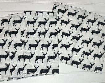 Set of 4  11" Single Ply Flannel Cloth Napkins Deer  Print