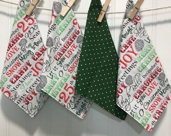 Set of 4 2 ply 8” Cotton Napkins Christmas Sayings Reversable Print