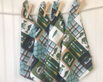 Set of 4  12" Single Ply Flannel Cloth Napkins  , Men’s Hankies Fishing  Print