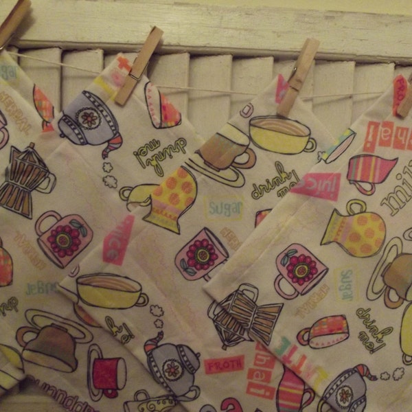 Set of 4 10"  Flannel Cloth NapkinsCoffee or Tea Print Perfect for Everyday