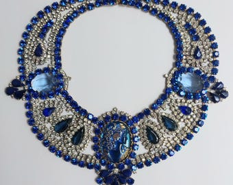 Fabulous Husar D Blue Cameo Rhinestone Necklace From Estate Of Texas Glamour Gal