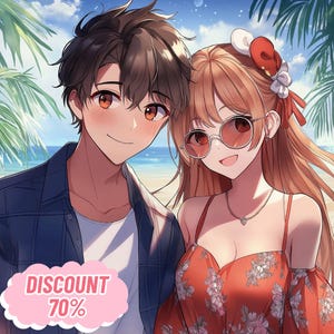 Anime Couple Portrait l Custom Anime Portrait, Anime Portrait, Anime Comission Art, Honeymoon Gift, Portrait from Photo, Manga Portrait