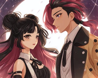 Custom Anime Couple Portrait: Romantic Manga Style Art
