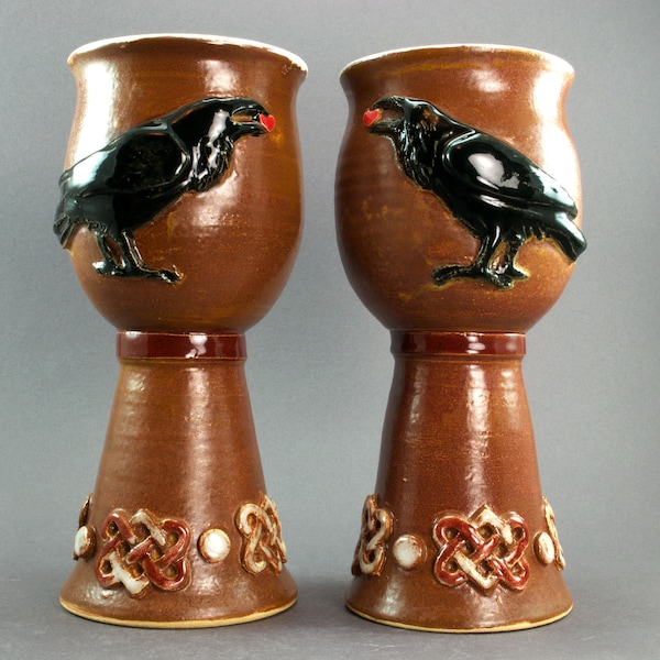 Pair of Raven Goblets, original, hand-crafted ceramic creations in stoneware