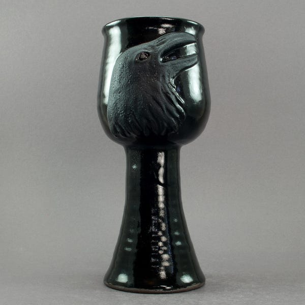 Raven Head Goblet with Antiqued Finish, a fine, hand-made drinking vessel