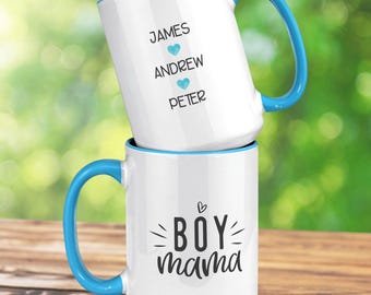 Mug personnalisé pour maman de garçons - prénoms personnalisés, cadeau de fête des mères, tasse Boy Mama