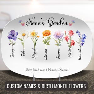 Bandeja de jardim da Nana, prato de flores personalizado para o mês de nascimento, presente personalizado para a avó, presente para o dia das mães, bandeja de serviço personalizada