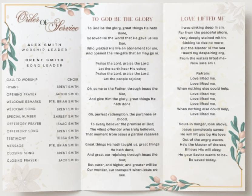 Weekley Service Templete Church Bulletin Template: Weekly Service Program, Canva Editable (US ...