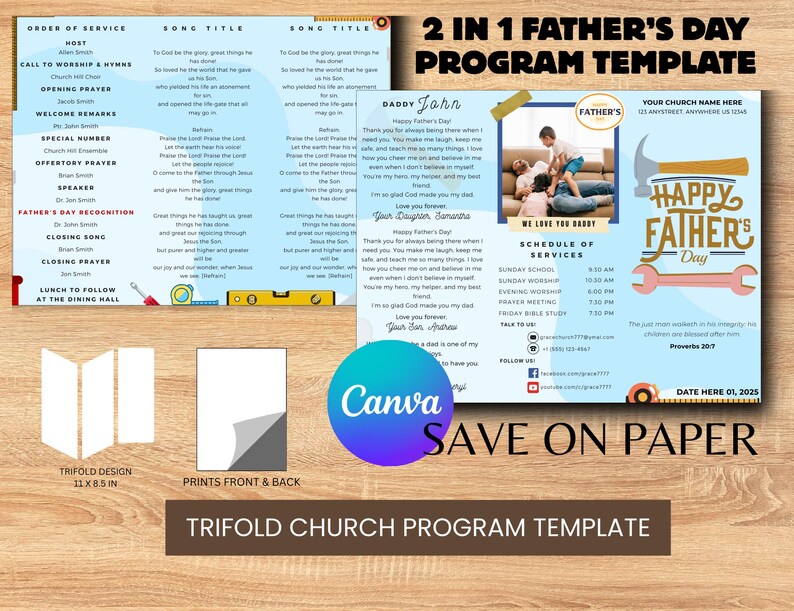 Fathers Day Church Program Editable Canva Template | Event Brochure ...