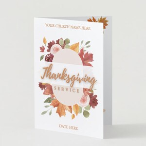 4 Pages Church Thanksgiving Service Program | Canva Template | Event Brochure | Bulletin | Handout | Fall Autumn | Bifold | US Letter
