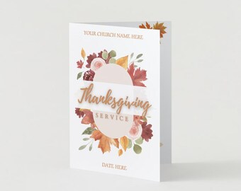 4 Pages Church Thanksgiving Service Program | Canva Template | Event Brochure | Bulletin | Handout | Fall Autumn | Bifold | US Letter