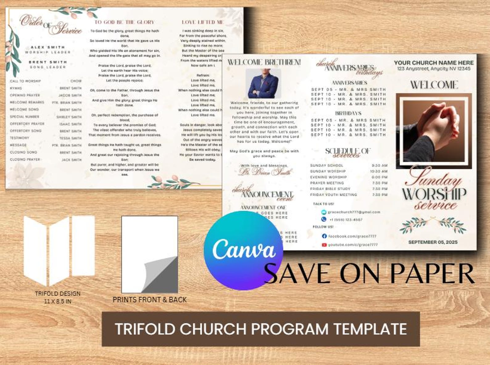 Weekley Service Templete Church Bulletin Template: Weekly Service Program, Canva Editable (US ...